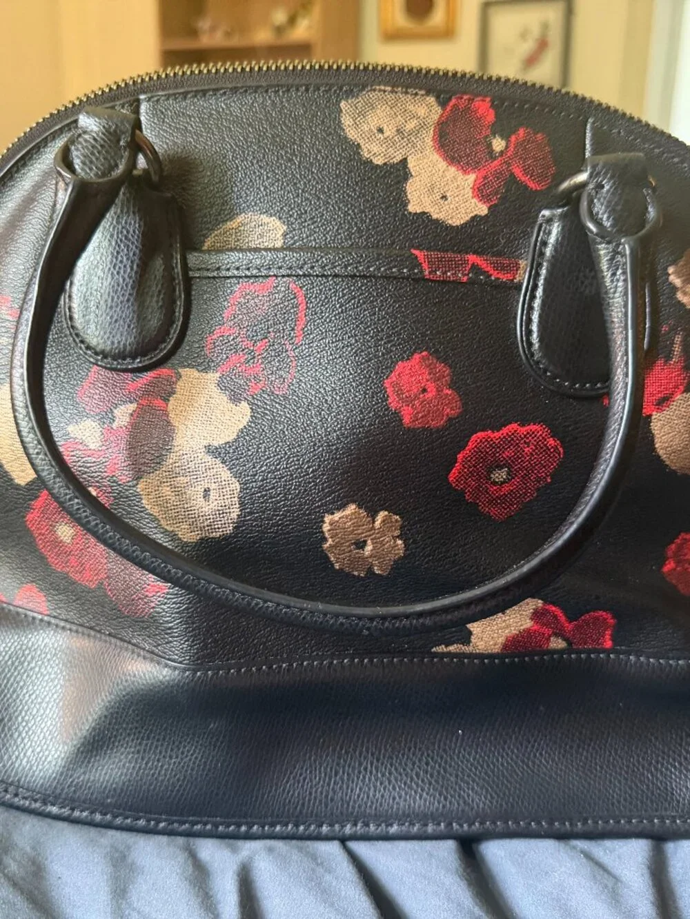Coach Cora Domed Satchel in Black/Multi Floral Print